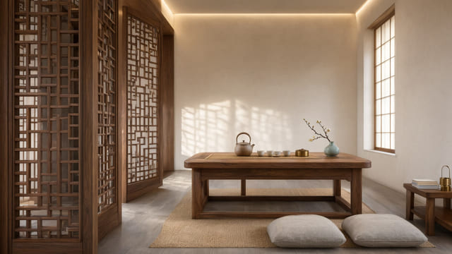 济南茶室中式木作:茶桌、花格、隔断怎么配