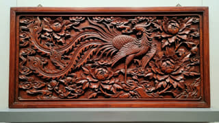 凤凰牡丹木雕浮雕壁板实拍