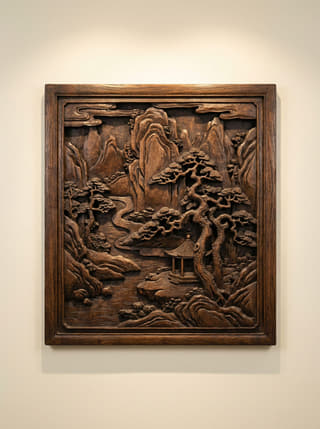 山水亭阁木雕浮雕壁板实拍