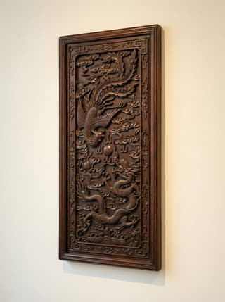 龙凤呈祥木雕浮雕壁板实拍