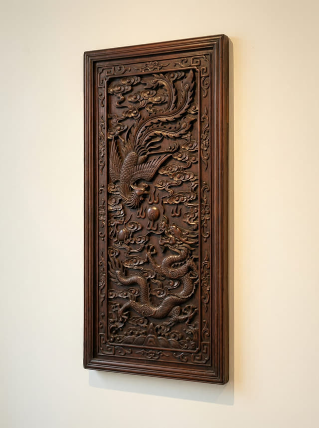 龙凤呈祥木雕浮雕壁板实拍