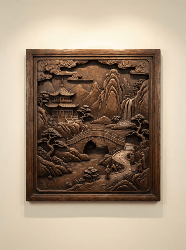 山水亭桥人物题材浮雕板实拍