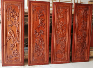 花鸟题材四条屏浮雕实拍