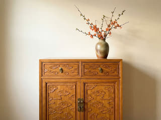 中式云纹双抽对开玄关柜实拍