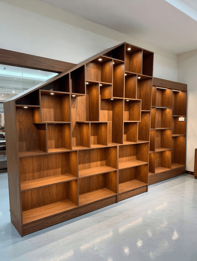 斜顶异形展示书柜实景