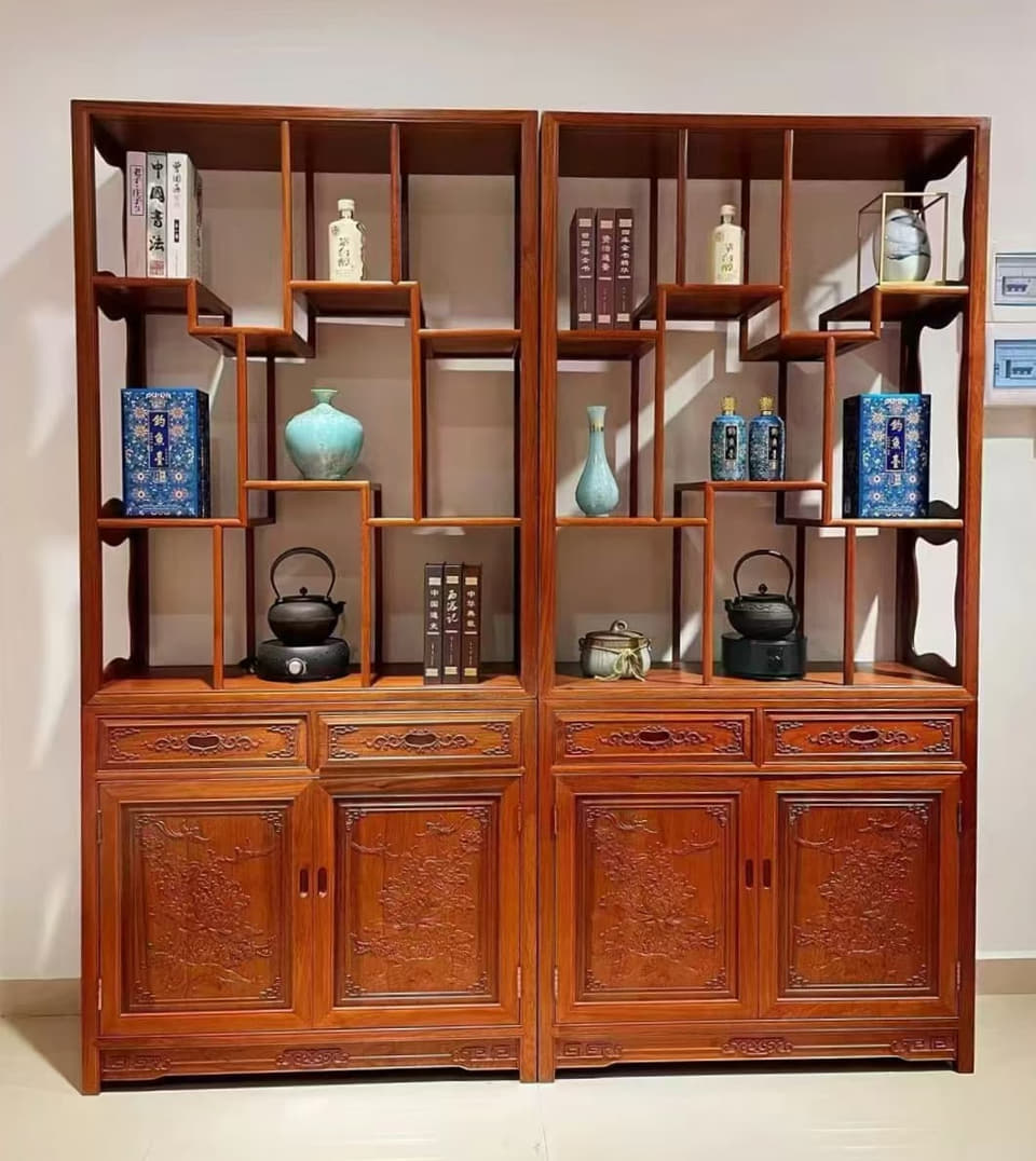 中式圆景端景展示柜实景