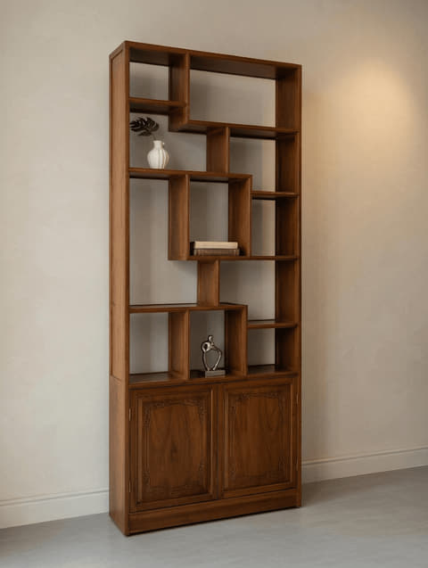 中式对称酒格展示柜实景