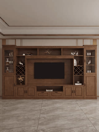 玻璃门电视酒柜整墙实景