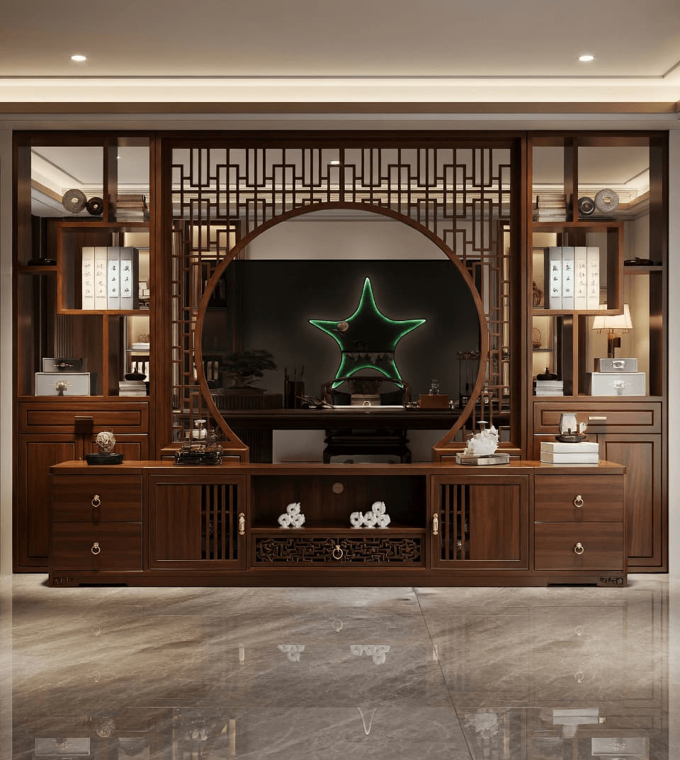 办公背景隔断柜与圆景中庭实景