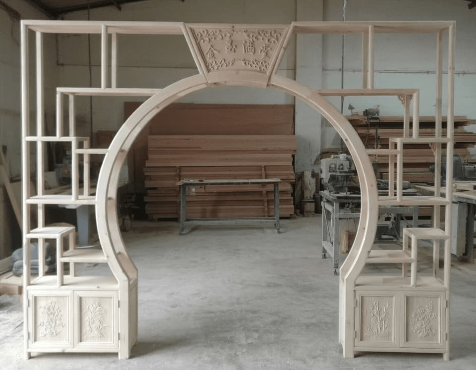 月洞门博古架半成品实拍