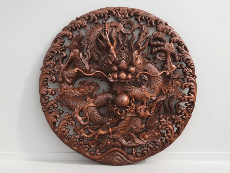 团龙戏珠圆雕挂饰墙面实拍