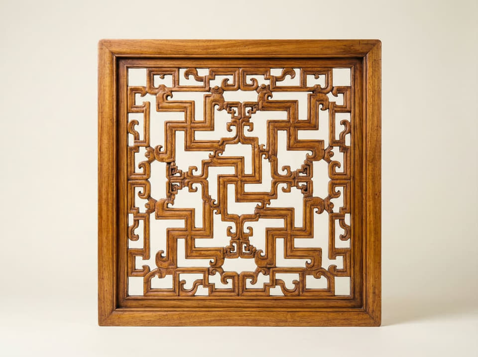 圆框回纹花格挂饰木雕实拍