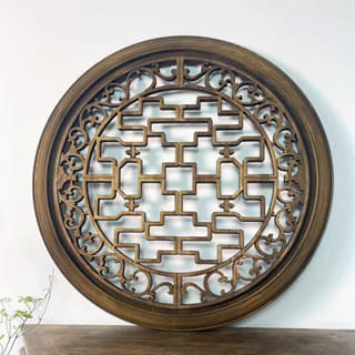 回纹圆景花格挂饰木雕实拍