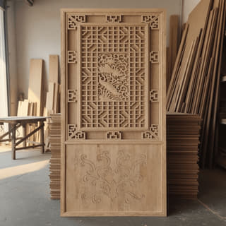 几何花窗挂板木雕实拍