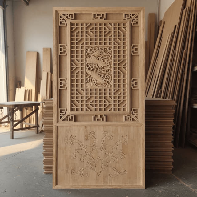 几何花窗挂板木雕实拍