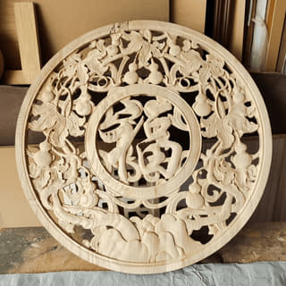 福字葫芦纹圆雕挂饰木雕实拍