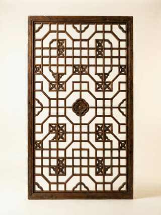 几何方框花窗木雕实拍