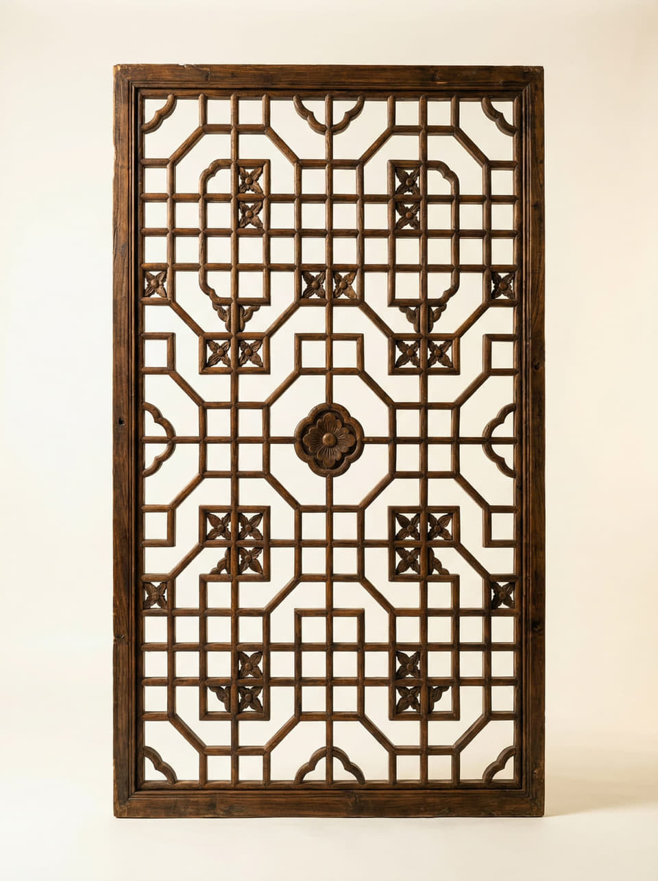 几何方框花窗木雕实拍