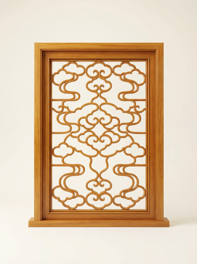 如意云纹落地花格屏单扇实拍