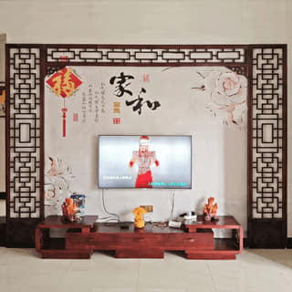 电视背景整墙花格框景客厅实景