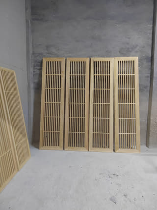 原木竖栅花格门芯实拍