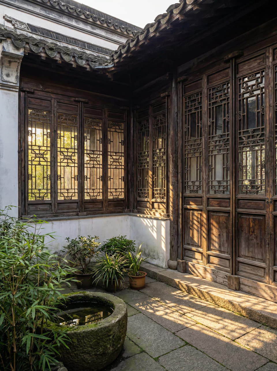 中式庭院格扇门窗实景