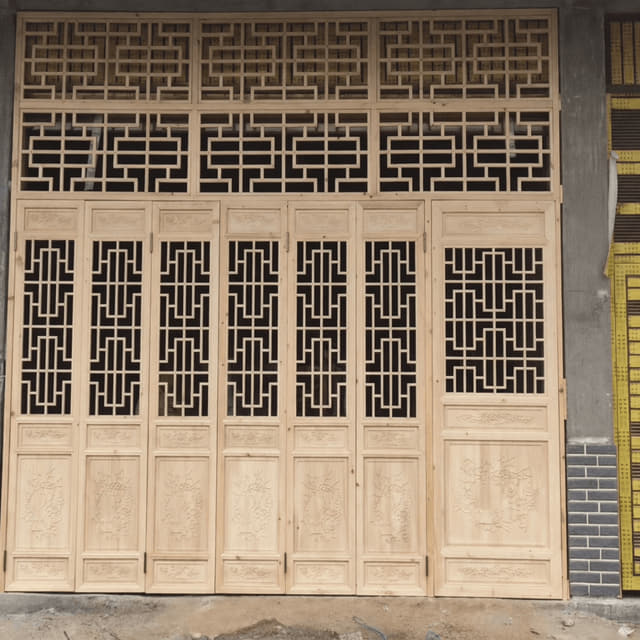 原木整樘花格门楼门实拍