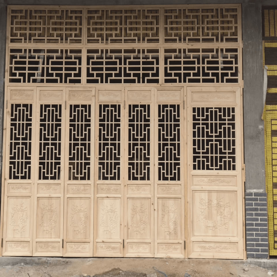 原木整樘花格门楼门实拍