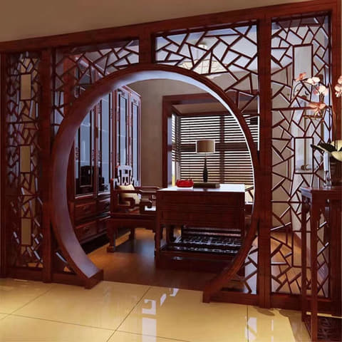 中式圆月洞门隔断屏风室内实景