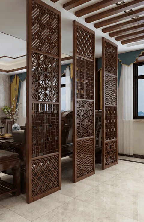 中式组合落地隔断屏风客厅实景