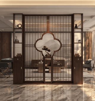 圆景格栅隔断屏风实景