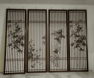 竹影格栅四联屏风实景