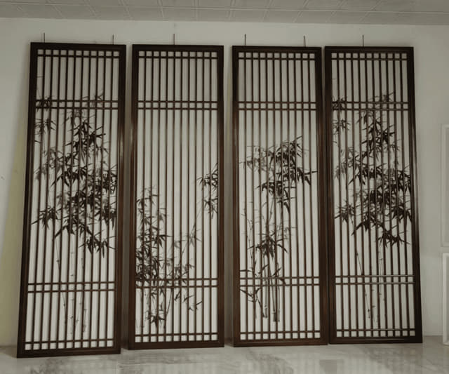 竹影格栅四联屏风实景