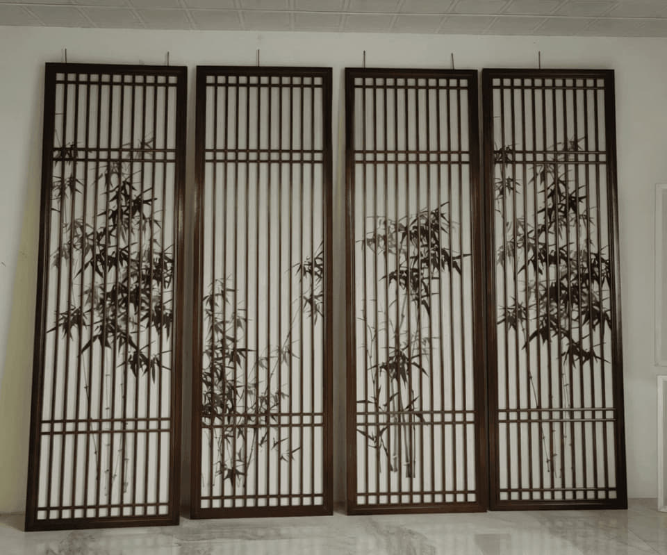 竹影格栅四联屏风实景