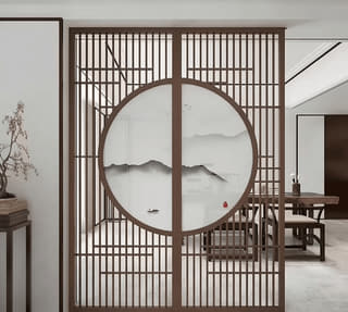 圆景山水隔断屏风实景