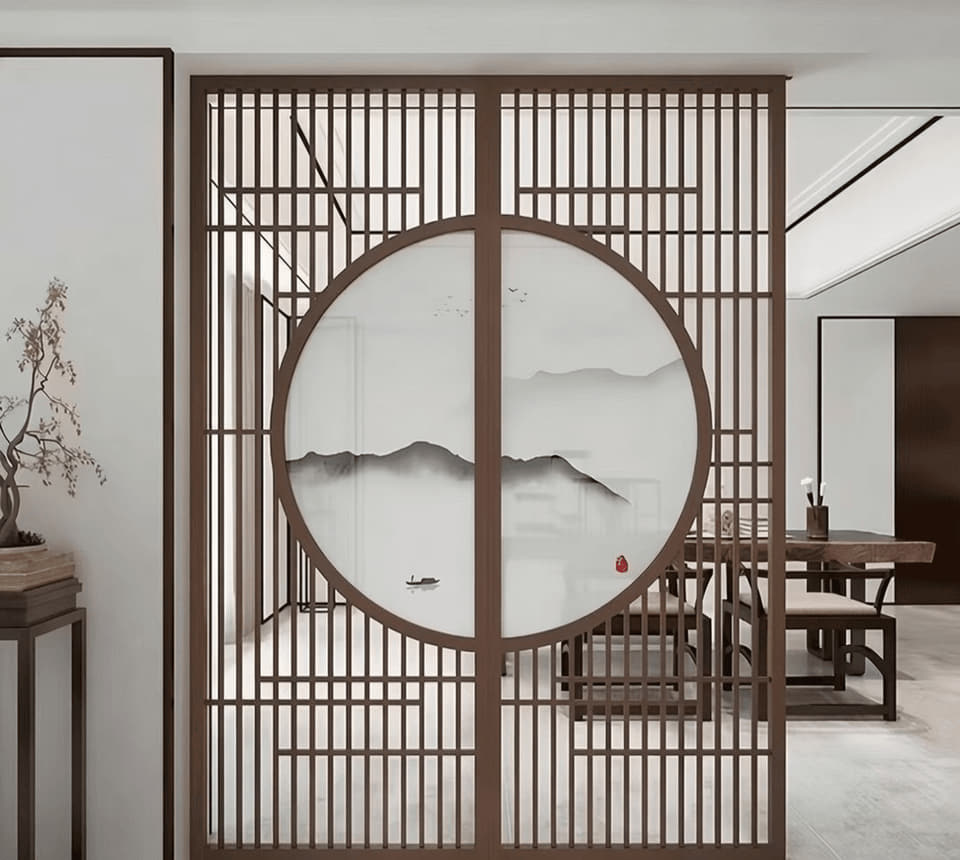 圆景山水隔断屏风实景