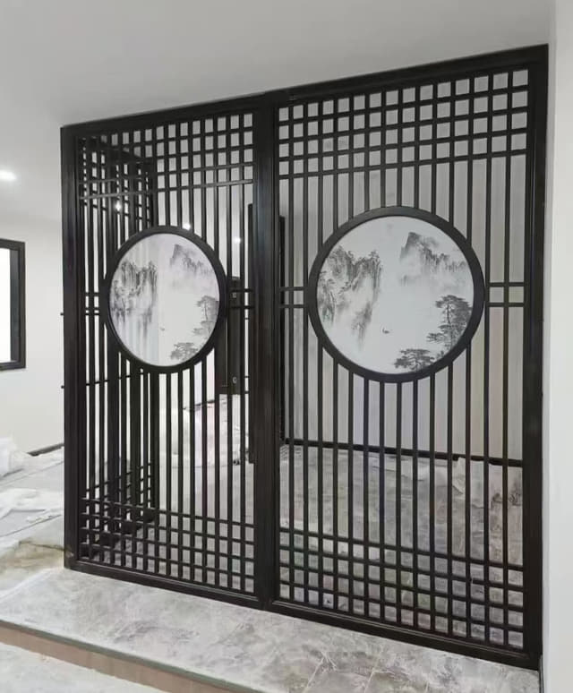 圆景云纹单扇屏风实景