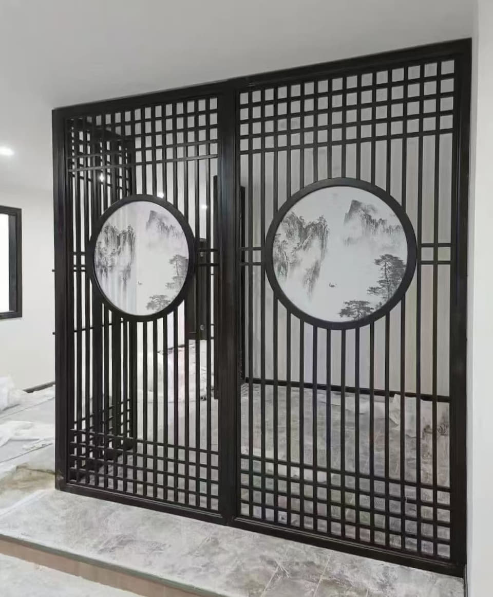 圆景云纹单扇屏风实景