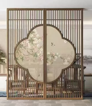 圆景云纹隔断屏风实景