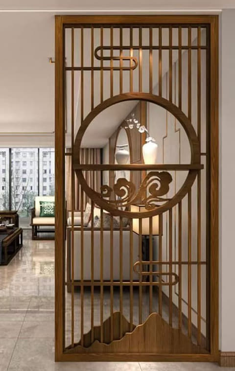 山水浮雕折叠屏风实拍