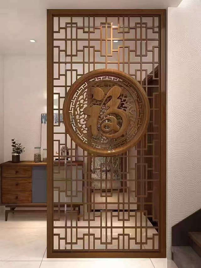 竹影浮雕折叠屏风实拍