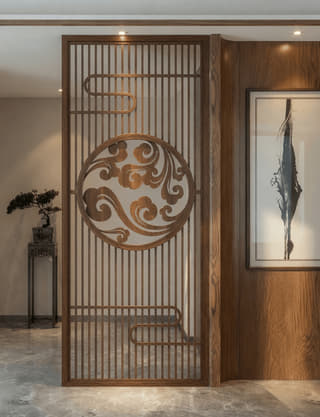 圆景云纹门庭屏风实景