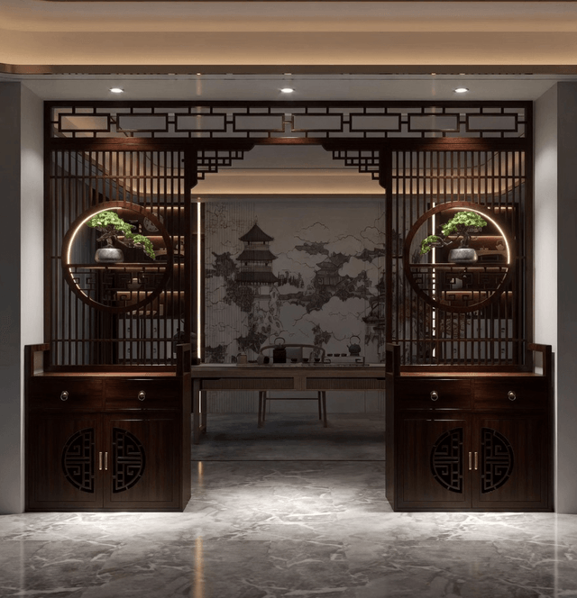 圆景博古架隔断屏风实拍