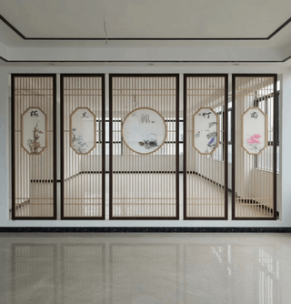 禅意梅兰竹菊格栅隔断实拍