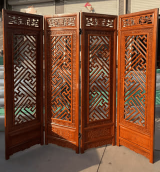 回纹镂空四扇折屏实拍