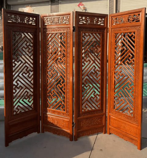 回纹镂空四扇折屏实拍