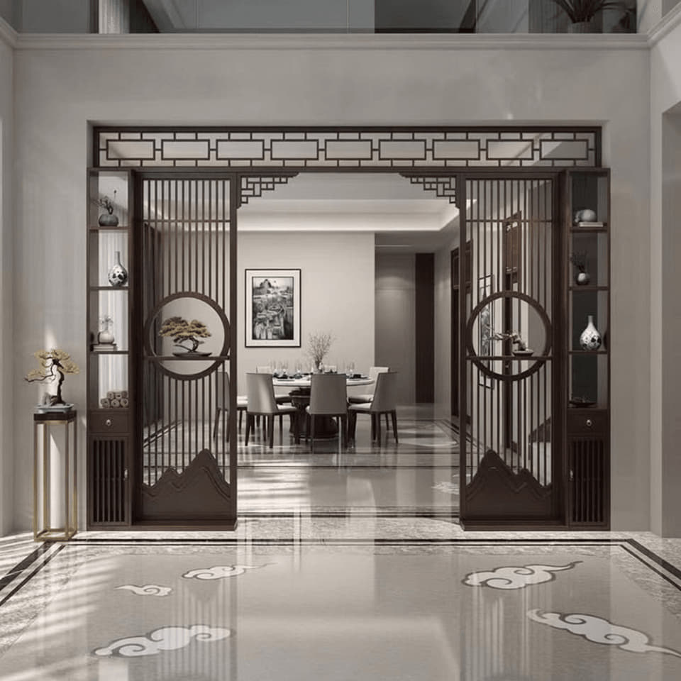 圆景格栅门厅隔断实拍