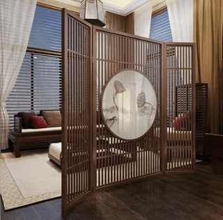 圆景三扇折屏实拍