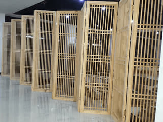 原木多扇折叠屏风实拍