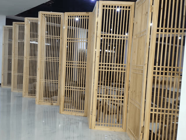 原木多扇折叠屏风实拍